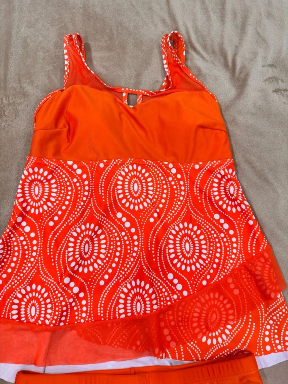 Orange Printed Tankini Swim Dress with Swim Shorts size 12
